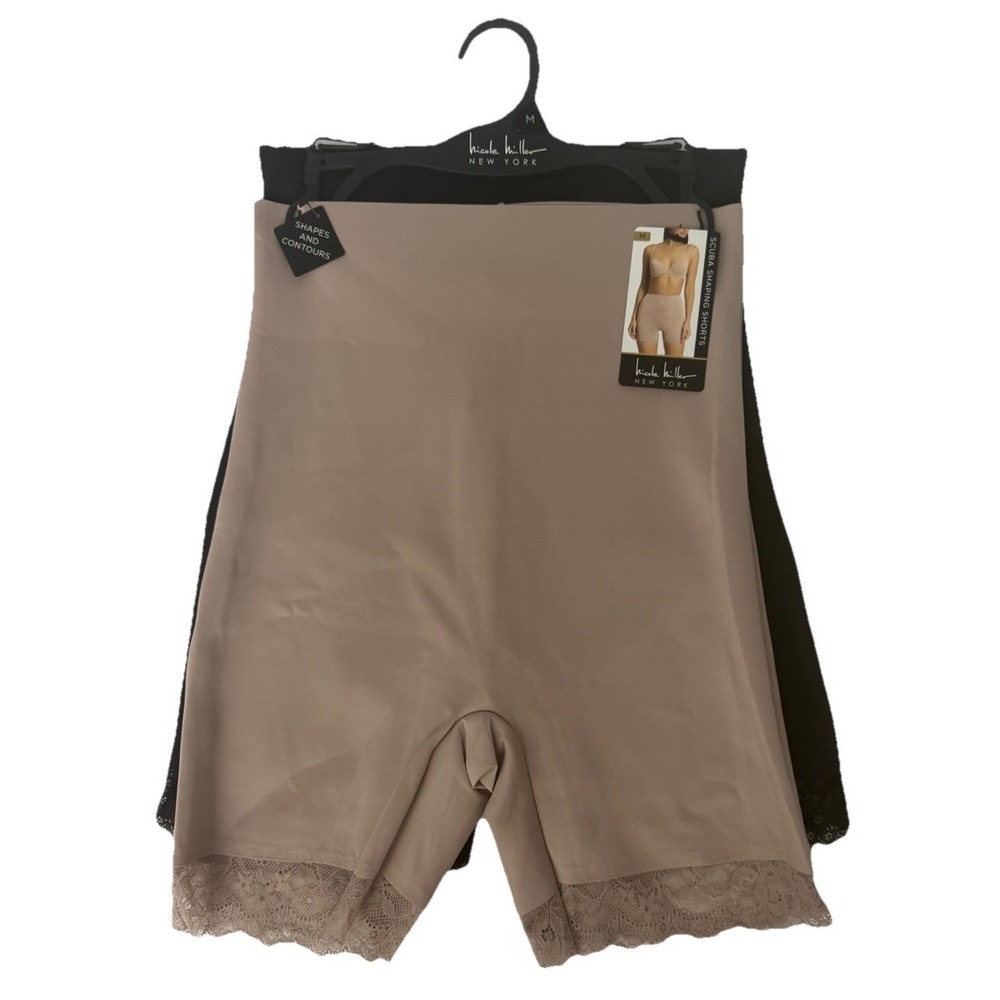 NICOLE MILLER 2 Black & nude Hi-Waist Shaping Shorts Sculpts waist Size M new